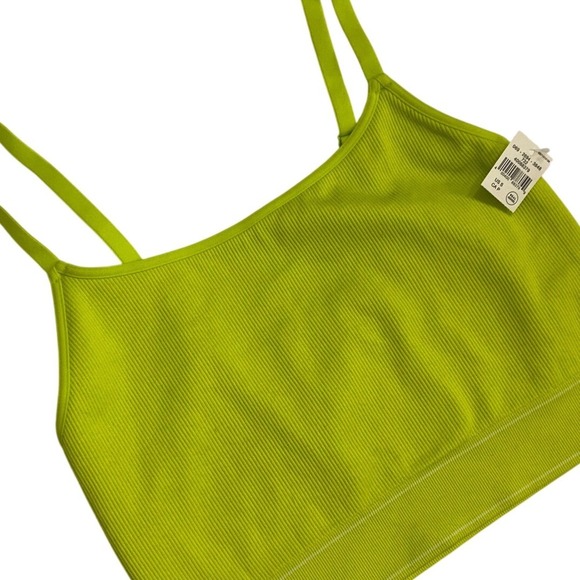 Aerie Real Good Ribbed Seamless Sports Bra Crop Tank Top Lime Green Size S NWT - Picture 3 of 9